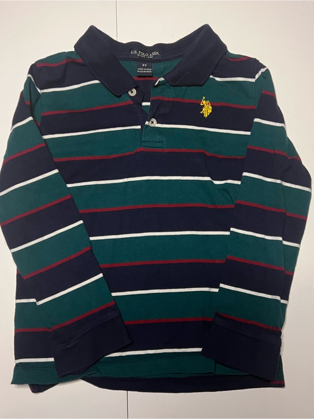 U.S. Polo Assn. Striped Crewneck Sweater - Navy, Green, White, Red, Yellow Logo